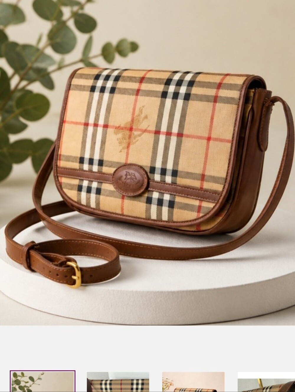 AUTHENTIC/VINTAGE BURBERRY HAYMARKET CHECK LEATHER CROSSBODY/SHOULDER BAG.